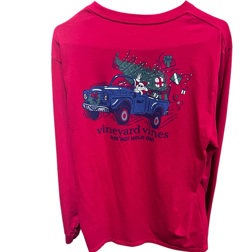 Vineyard Vines Men's Vivid Red Long Sleeve Shirt & Blue Pickup & Santa. Large - Picture 10 of 10